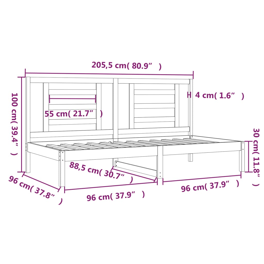 Day Bed without Mattress 90x200 cm Solid Wood Pine
