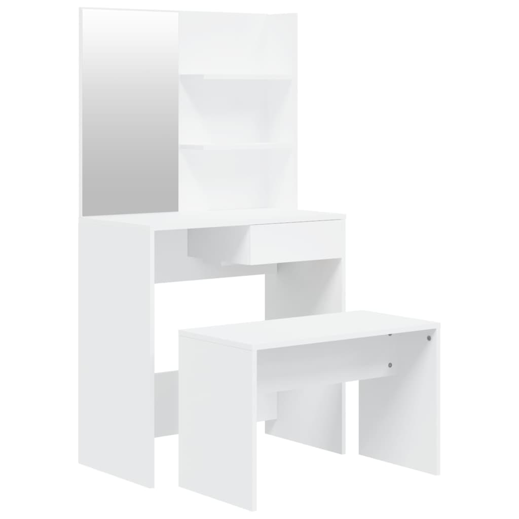 Modern Wooden Dressing Table Makeup Vanity Desk Set With Mirror & Stool