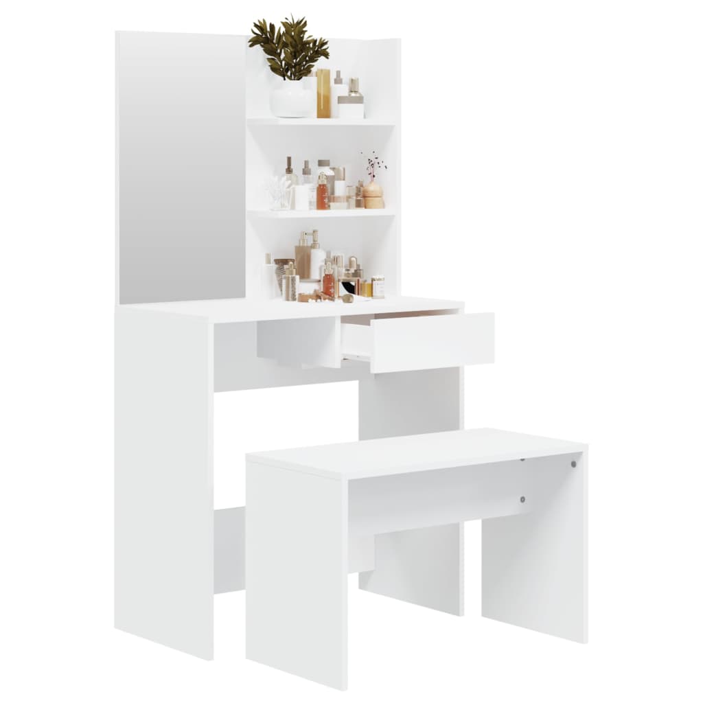 Modern Wooden Dressing Table Makeup Vanity Desk Set With Mirror & Stool