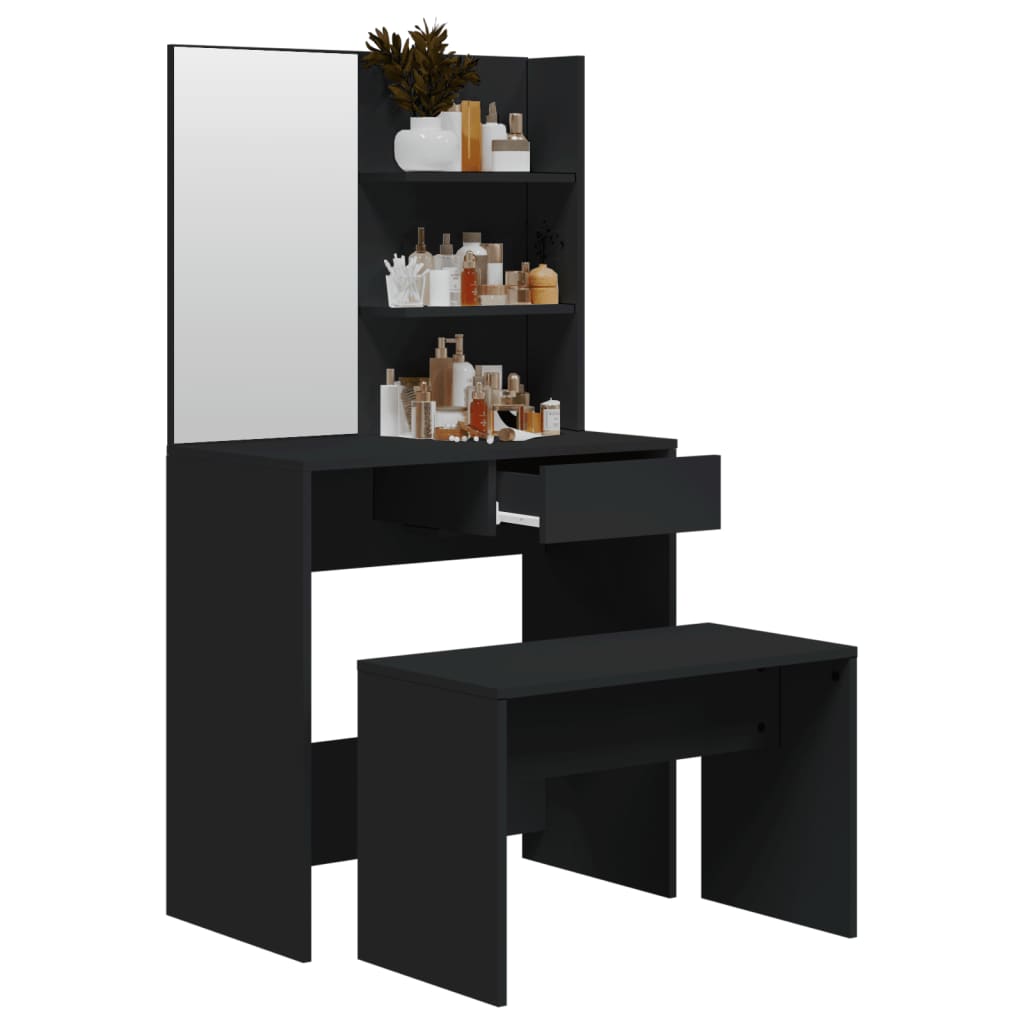 Modern Wooden Dressing Table Makeup Vanity Desk Set With Mirror & Stool