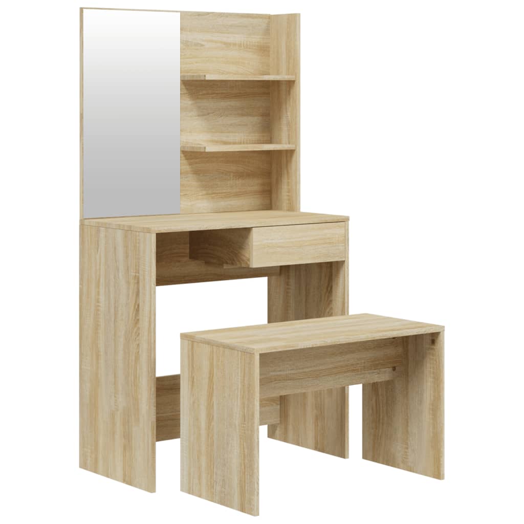 Modern Wooden Dressing Table Makeup Vanity Desk Set With Mirror & Stool