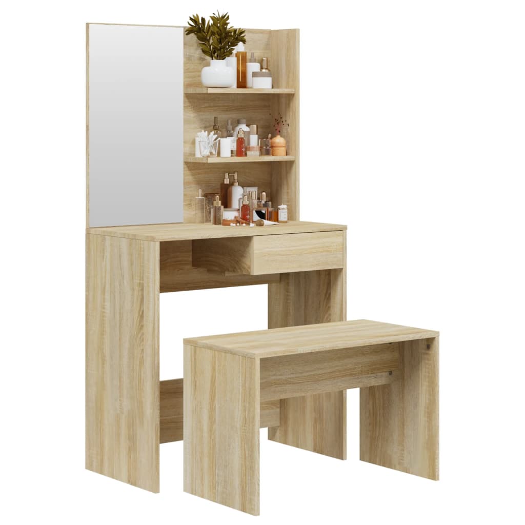 Modern Wooden Dressing Table Makeup Vanity Desk Set With Mirror & Stool