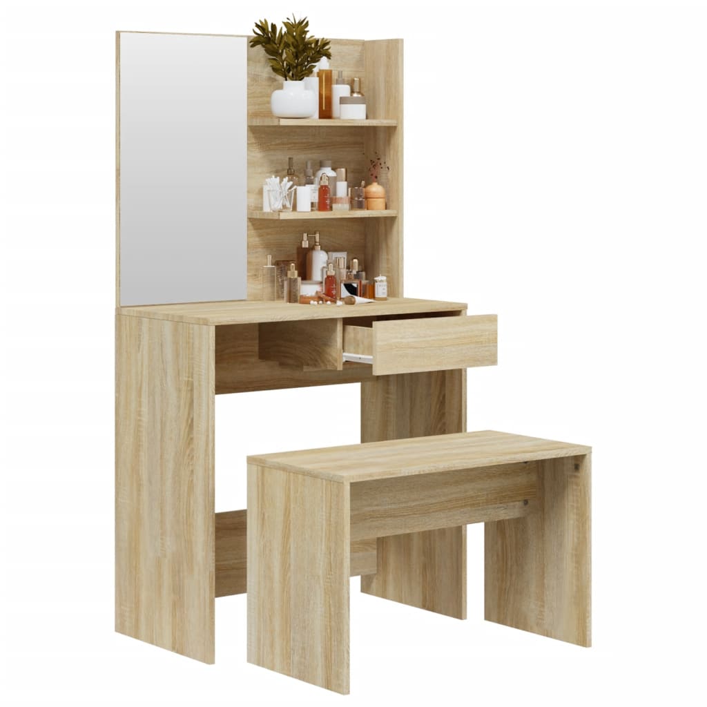 Modern Wooden Dressing Table Makeup Vanity Desk Set With Mirror & Stool