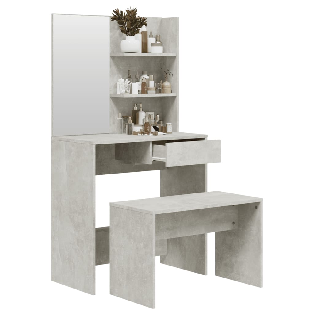 Modern Wooden Dressing Table Makeup Vanity Desk Set With Mirror & Stool