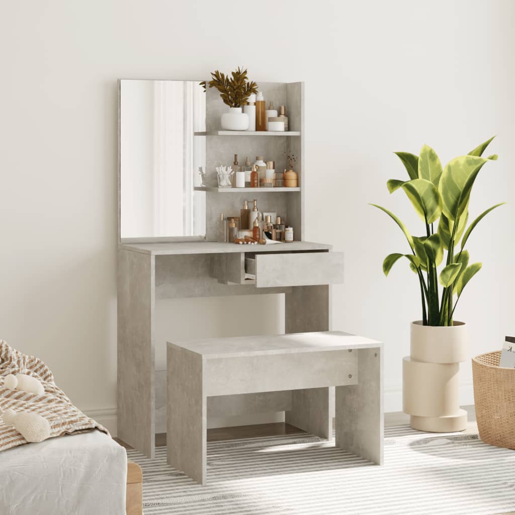 Modern Wooden Dressing Table Makeup Vanity Desk Set With Mirror & Stool