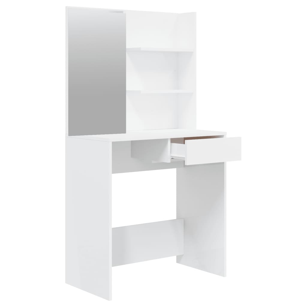 Dressing Table Set High Gloss White 74.5x40x141 cm