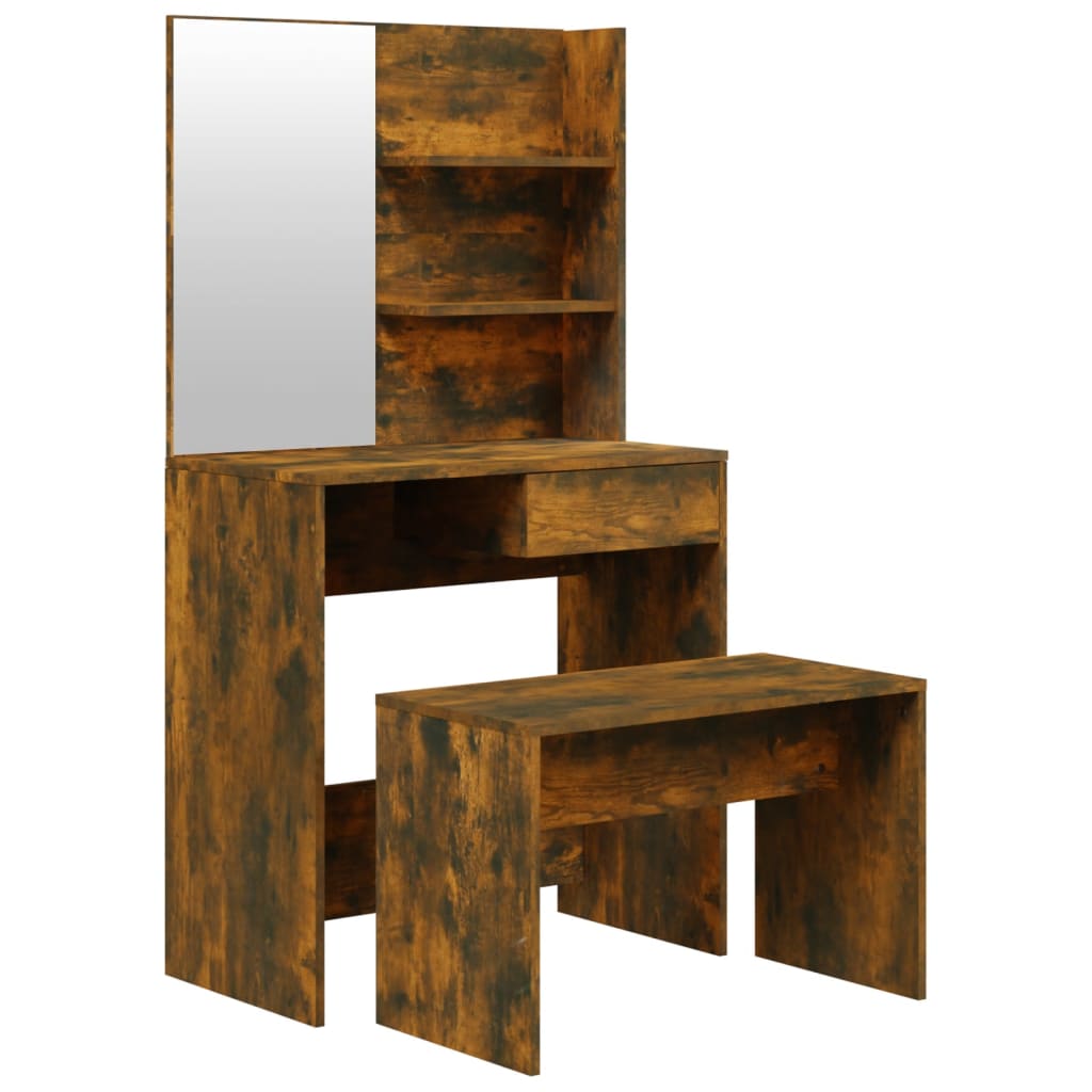 Modern Wooden Dressing Table Makeup Vanity Desk Set With Mirror & Stool
