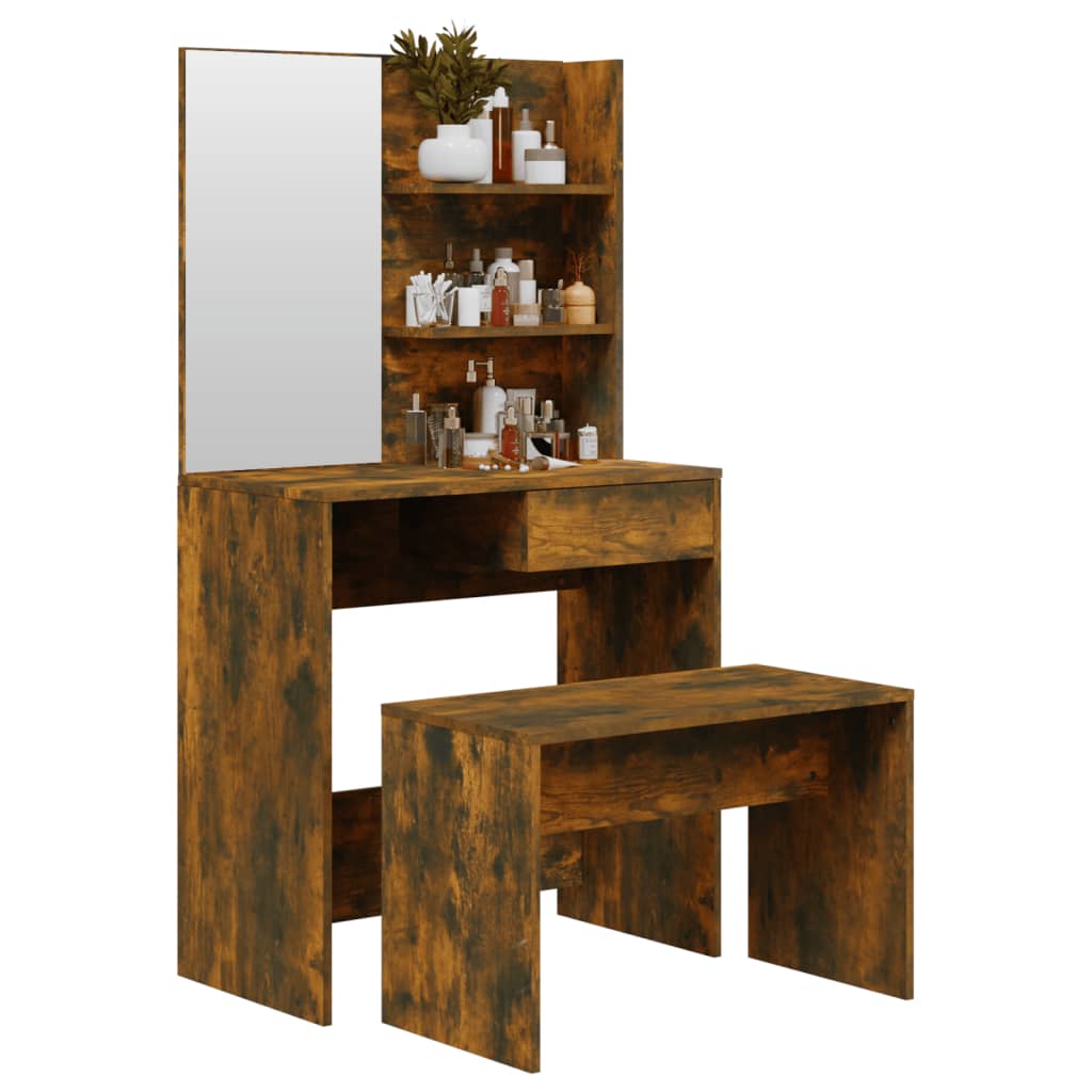 Modern Wooden Dressing Table Makeup Vanity Desk Set With Mirror & Stool