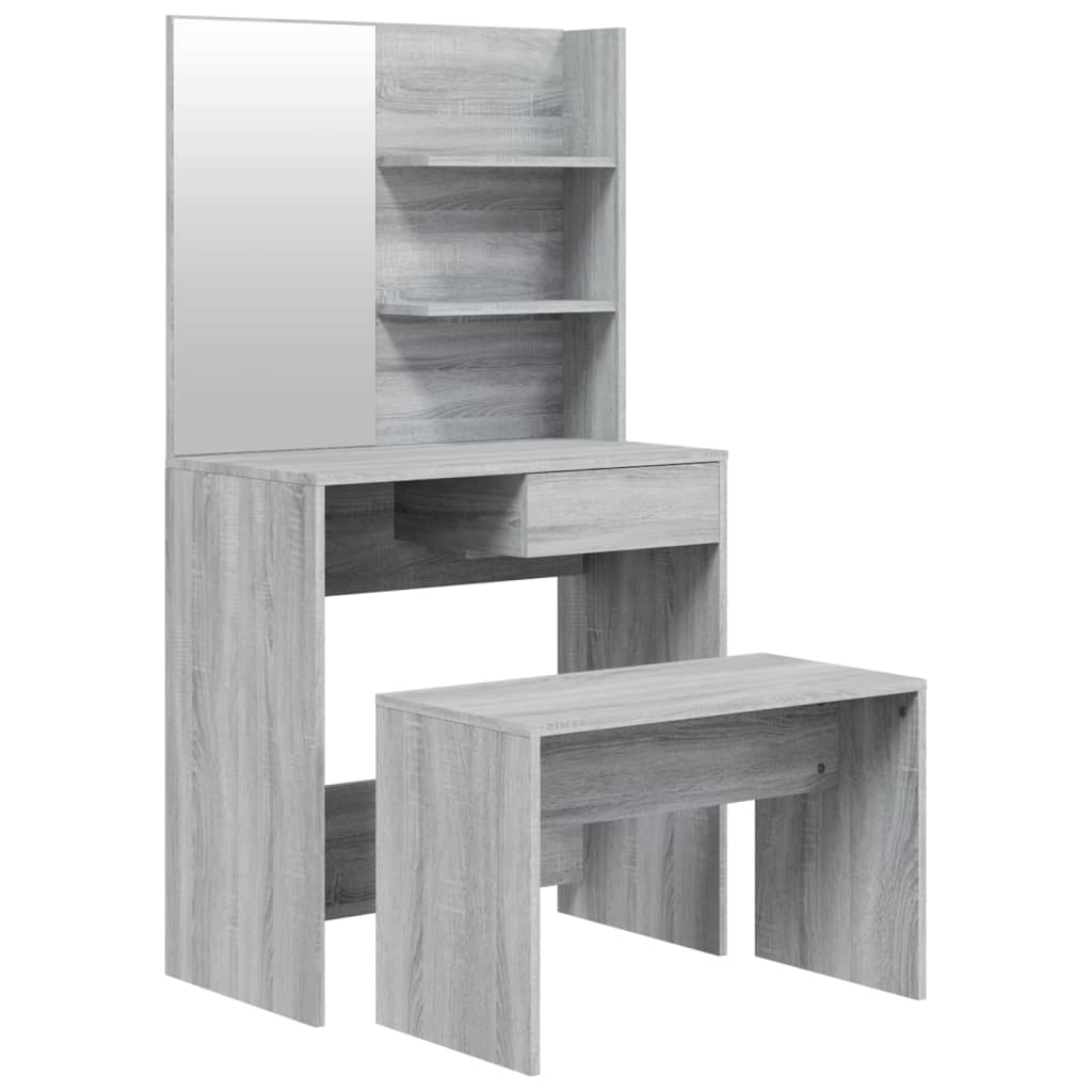 Modern Wooden Dressing Table Makeup Vanity Desk Set With Mirror & Stool