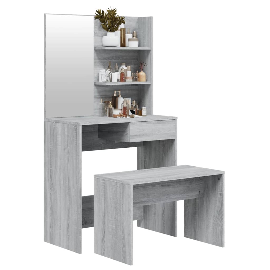 Modern Wooden Dressing Table Makeup Vanity Desk Set With Mirror & Stool