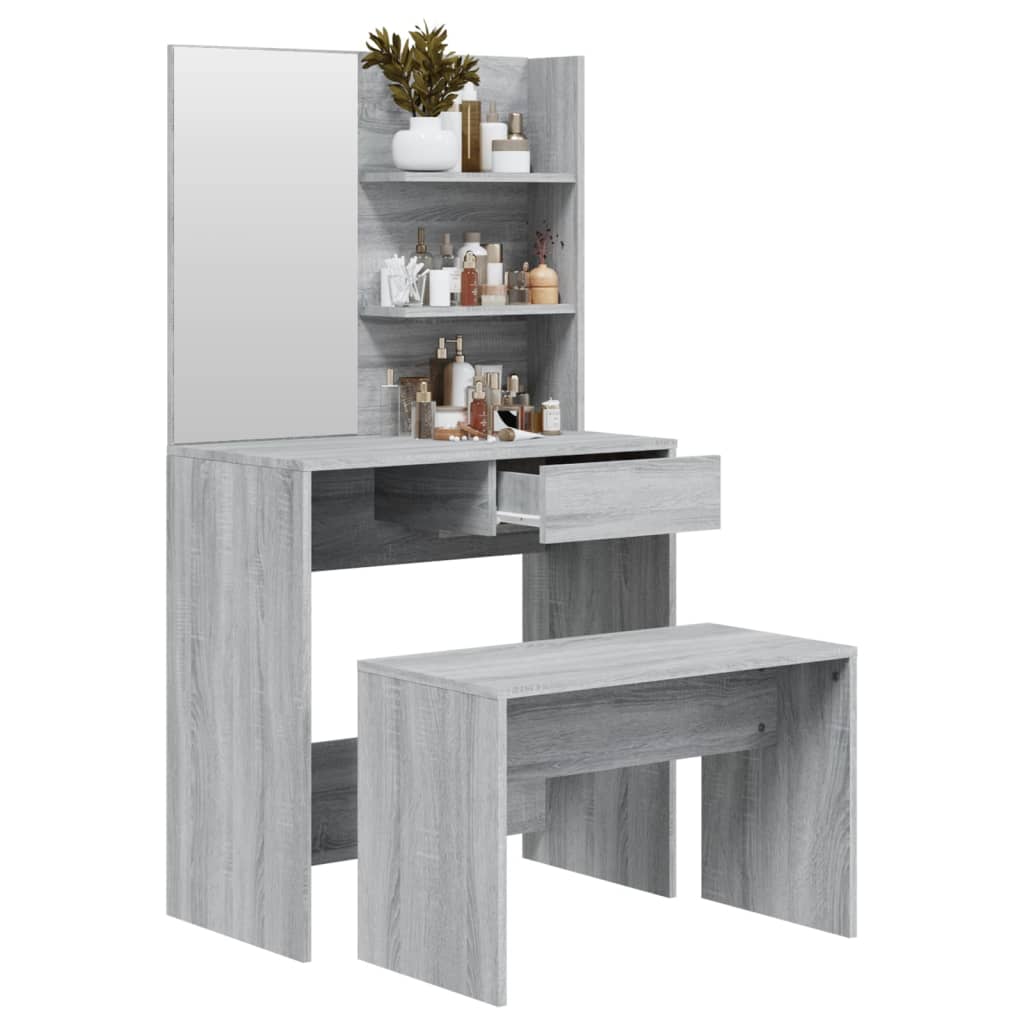 Modern Wooden Dressing Table Makeup Vanity Desk Set With Mirror & Stool