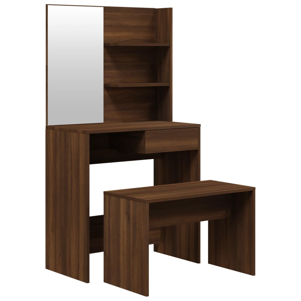 Modern Wooden Dressing Table Makeup Vanity Desk Set With Mirror & Stool