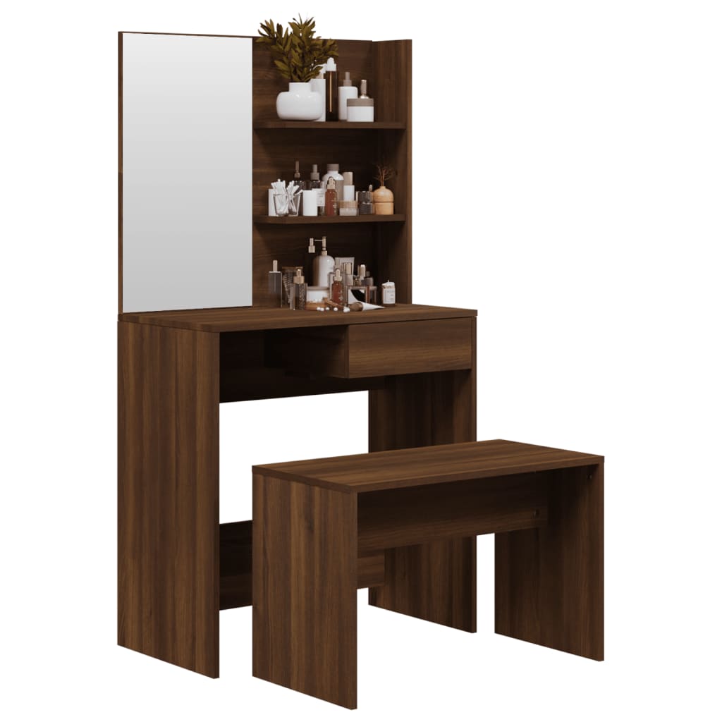 Modern Wooden Dressing Table Makeup Vanity Desk Set With Mirror & Stool