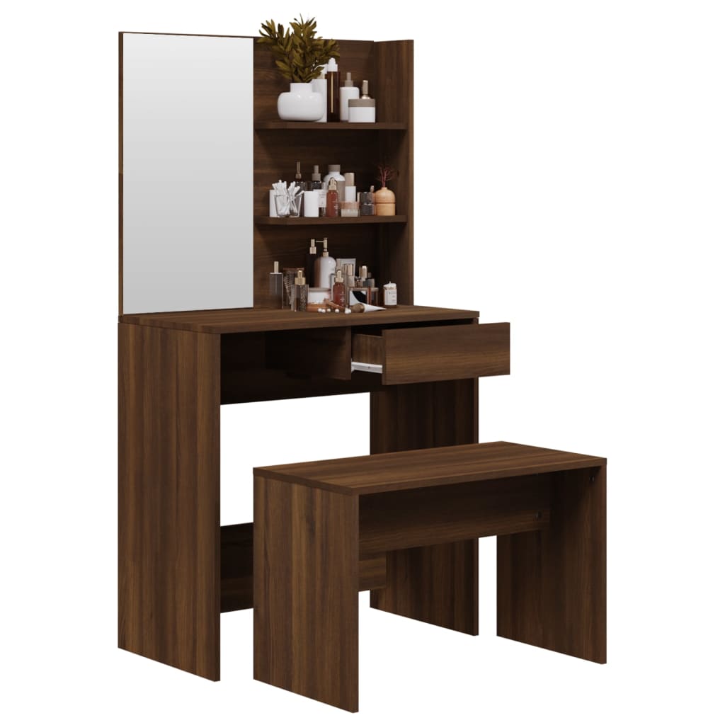 Modern Wooden Dressing Table Makeup Vanity Desk Set With Mirror & Stool