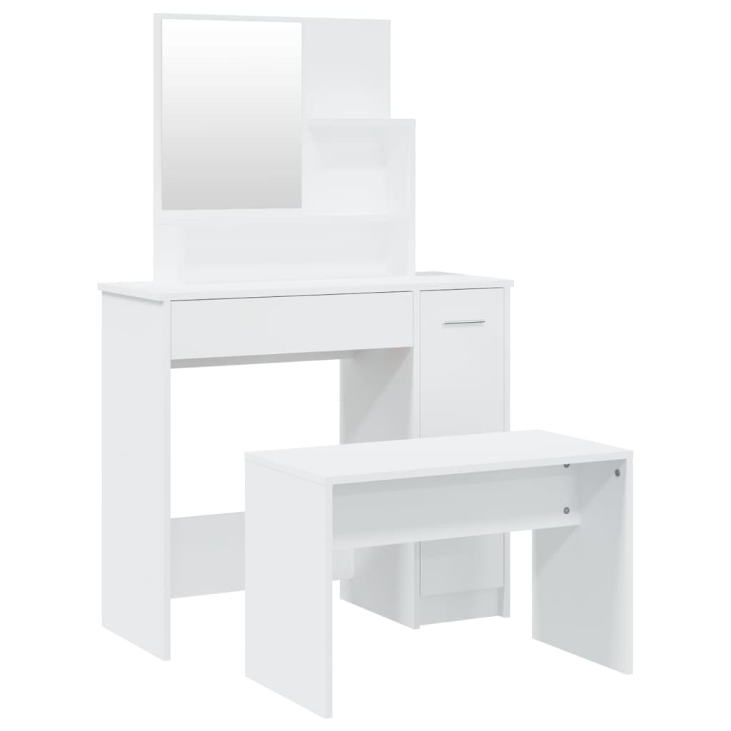Modern Wooden Dressing Table Makeup Vanity Desk Set With Mirror & Stool