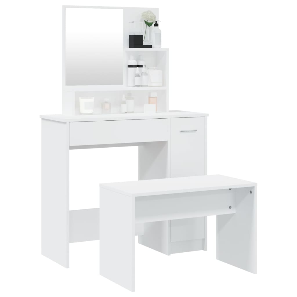 Modern Wooden Dressing Table Makeup Vanity Desk Set With Mirror & Stool