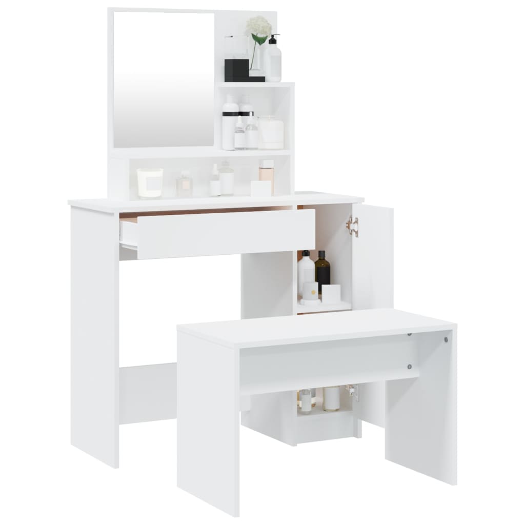 Modern Wooden Dressing Table Makeup Vanity Desk Set With Mirror & Stool