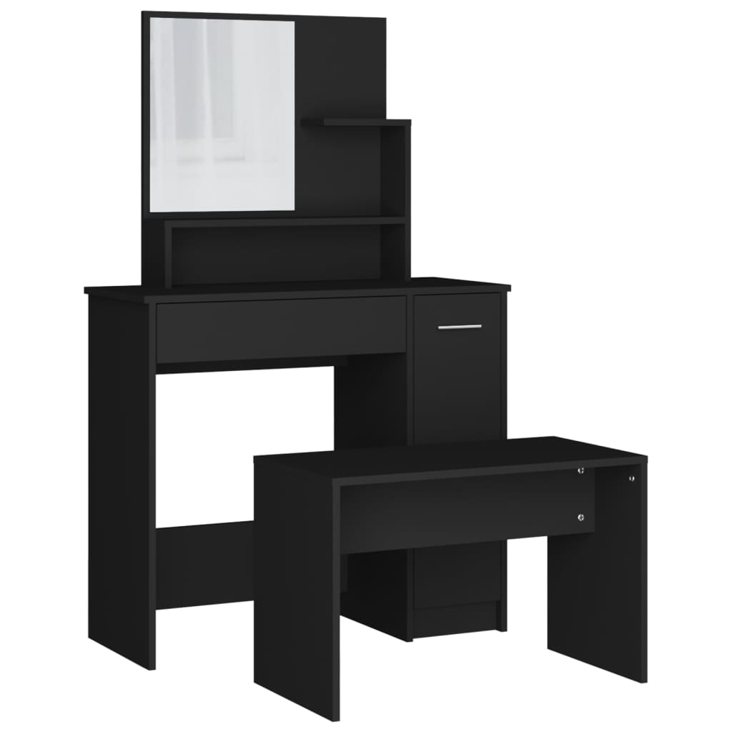 Modern Wooden Dressing Table Makeup Vanity Desk Set With Mirror & Stool