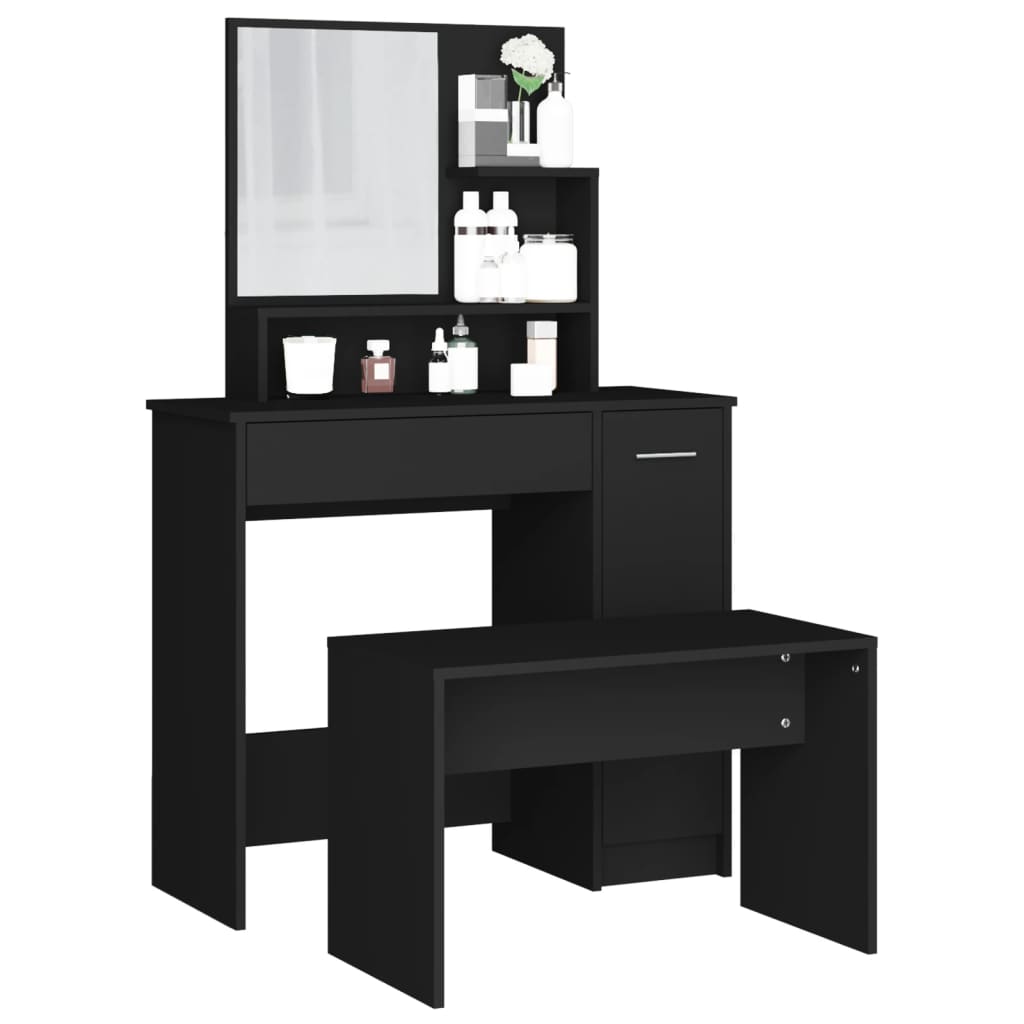 Modern Wooden Dressing Table Makeup Vanity Desk Set With Mirror & Stool