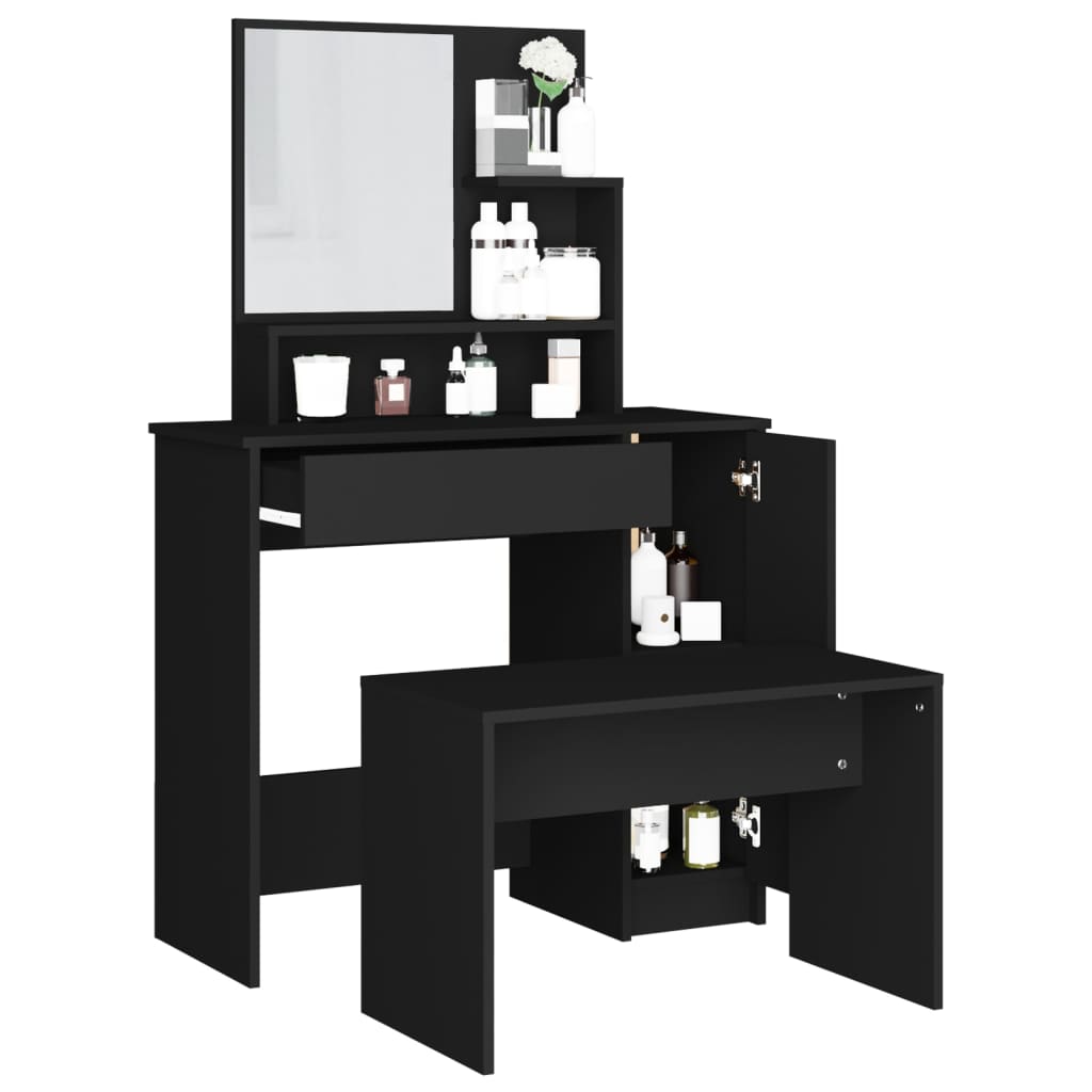 Modern Wooden Dressing Table Makeup Vanity Desk Set With Mirror & Stool