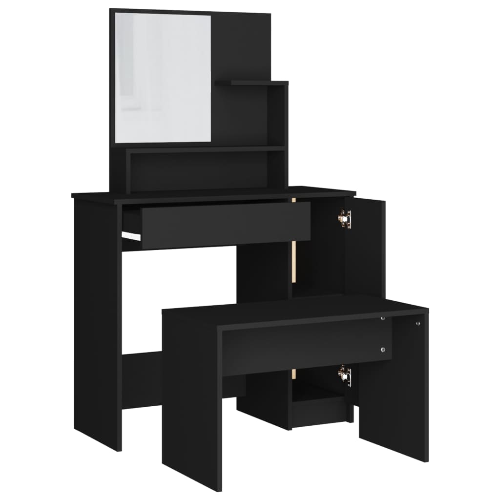 Modern Wooden Dressing Table Makeup Vanity Desk Set With Mirror & Stool