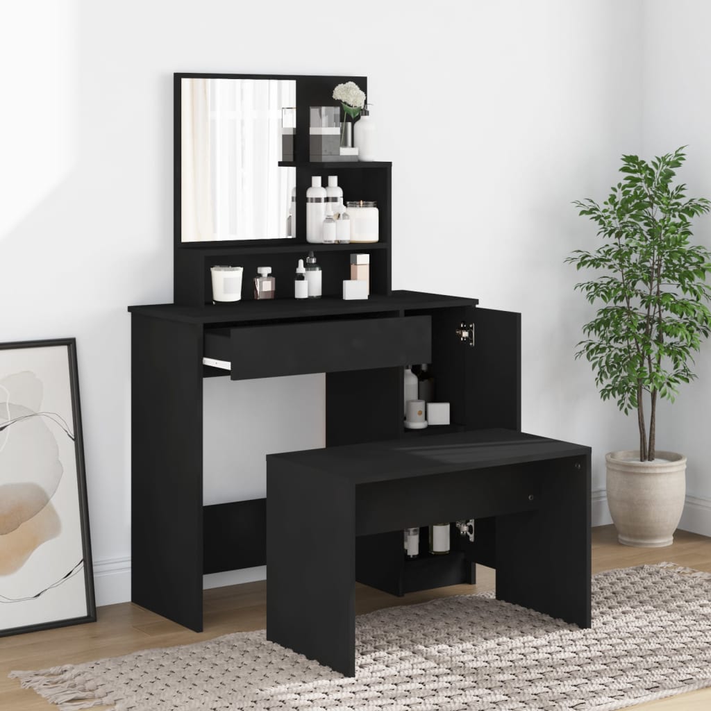 Modern Wooden Dressing Table Makeup Vanity Desk Set With Mirror & Stool