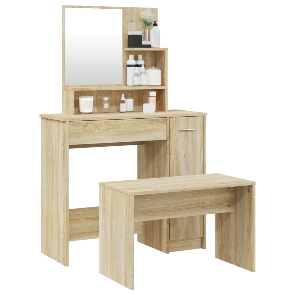 Modern Wooden Dressing Table Makeup Vanity Desk Set With Mirror & Stool