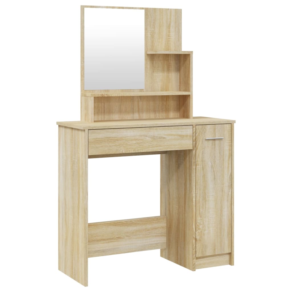 Modern Wooden Dressing Table Makeup Vanity Desk Set With Mirror & Stool