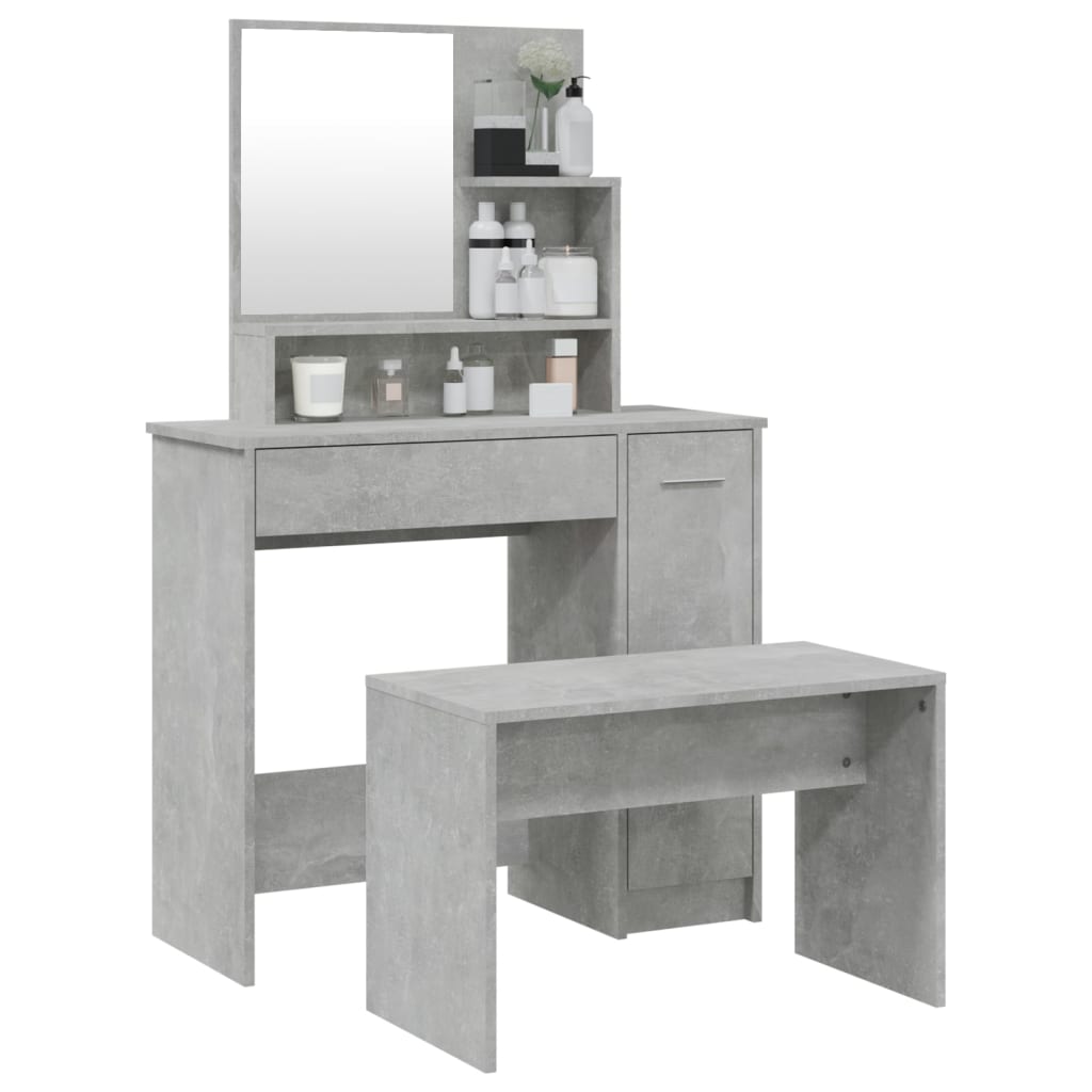 Modern Wooden Dressing Table Makeup Vanity Desk Set With Mirror & Stool