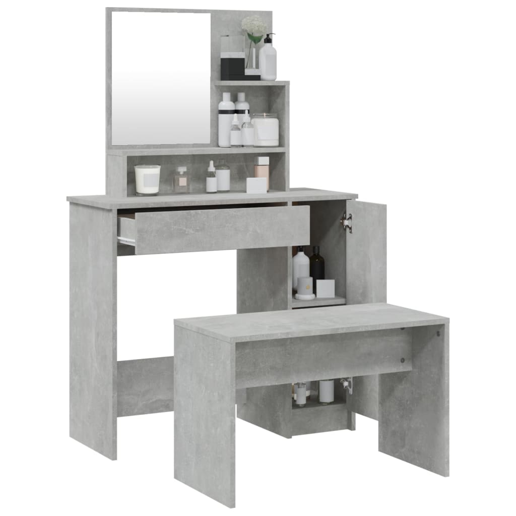 Modern Wooden Dressing Table Makeup Vanity Desk Set With Mirror & Stool
