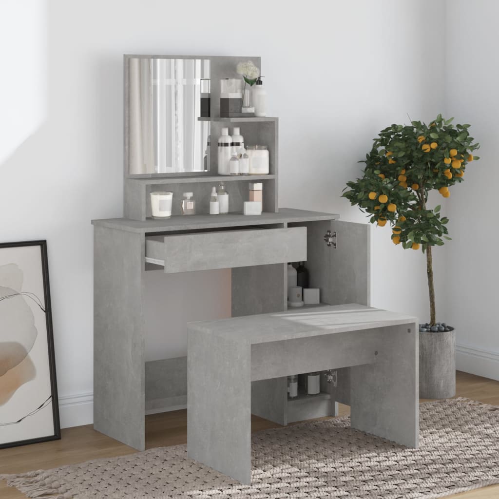 Modern Wooden Dressing Table Makeup Vanity Desk Set With Mirror & Stool