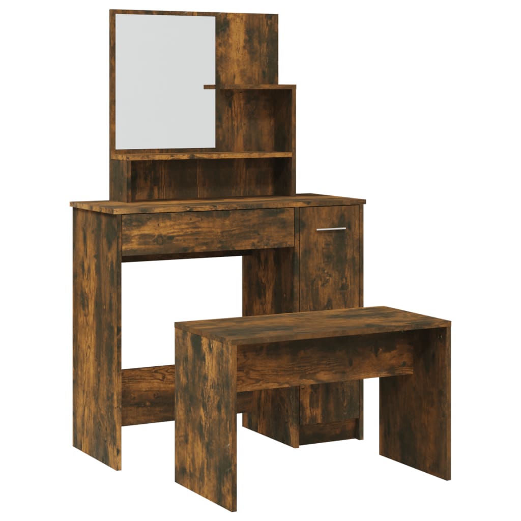 Modern Wooden Dressing Table Makeup Vanity Desk Set With Mirror & Stool