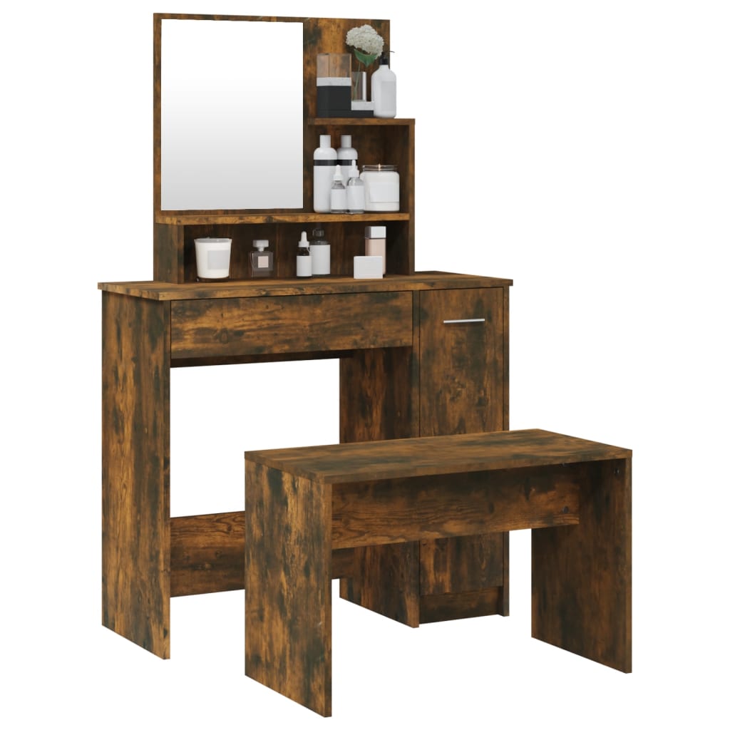 Modern Wooden Dressing Table Makeup Vanity Desk Set With Mirror & Stool
