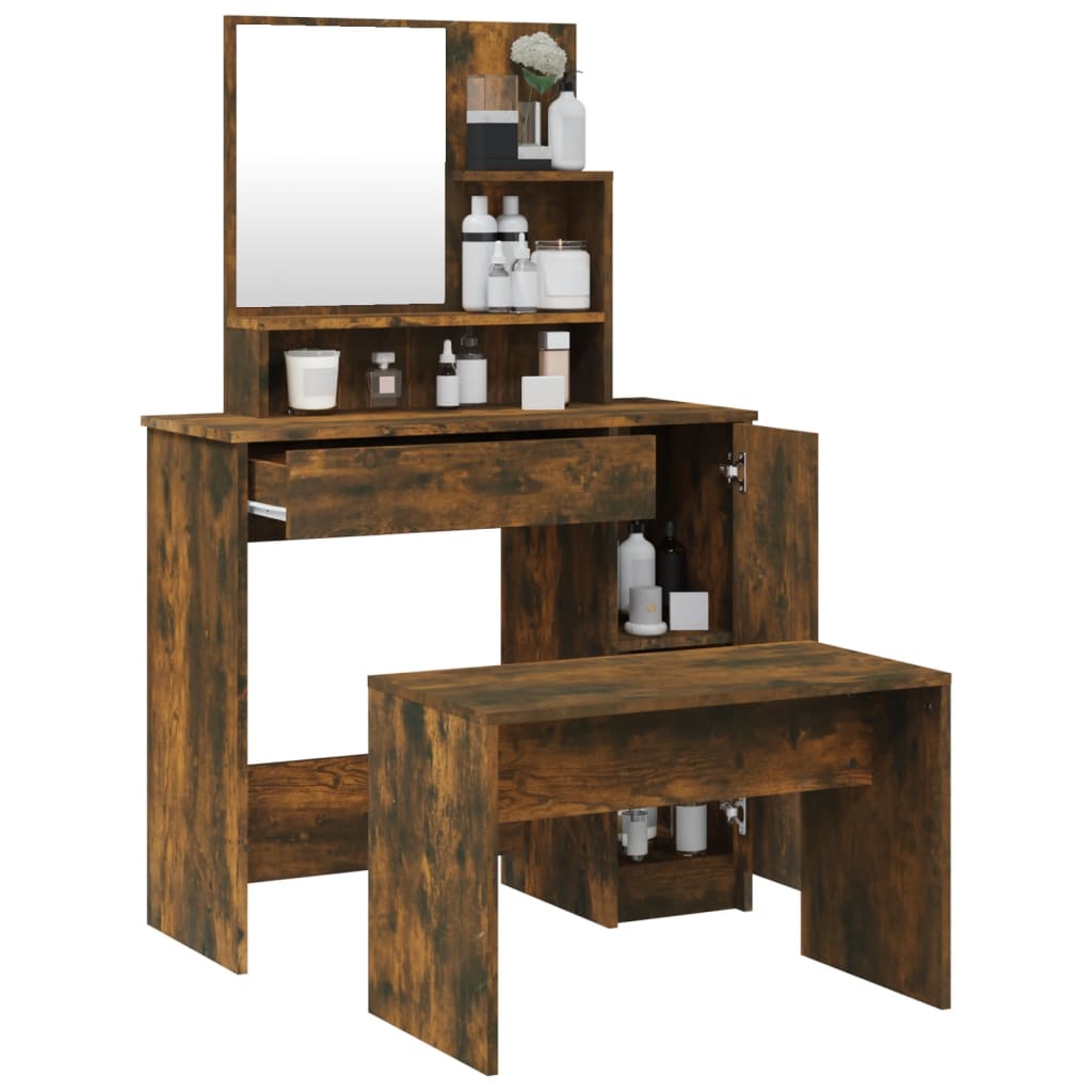 Modern Wooden Dressing Table Makeup Vanity Desk Set With Mirror & Stool