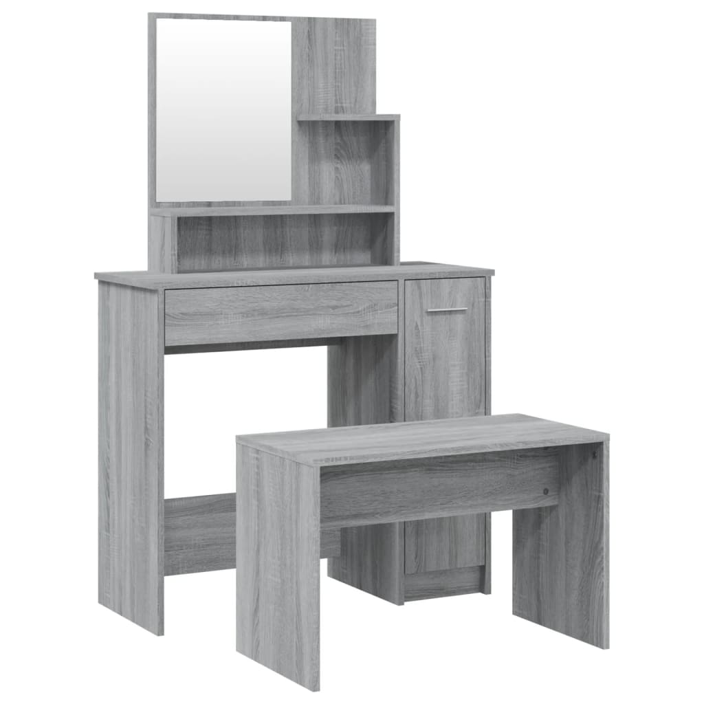 Modern Wooden Dressing Table Makeup Vanity Desk Set With Mirror & Stool