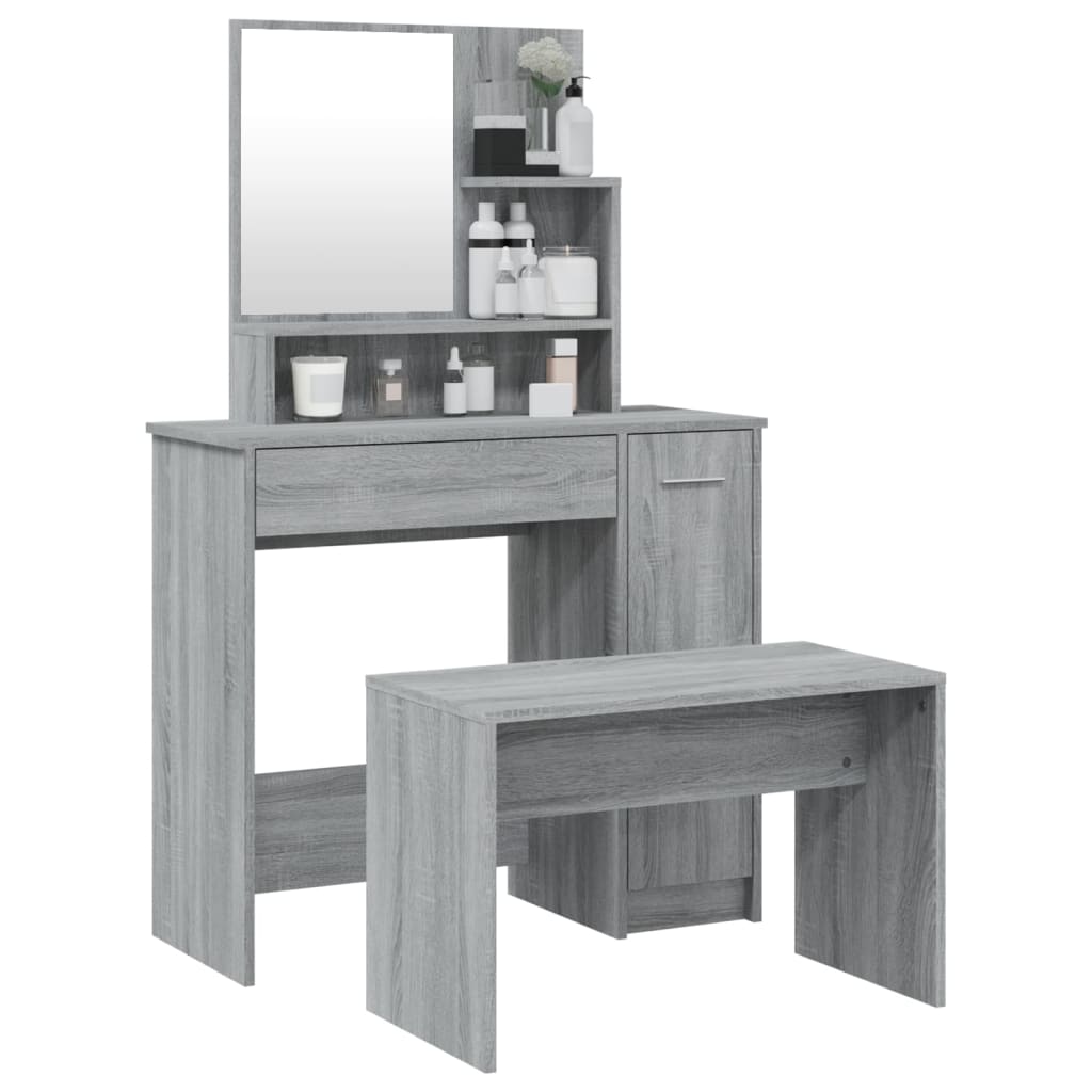 Modern Wooden Dressing Table Makeup Vanity Desk Set With Mirror & Stool