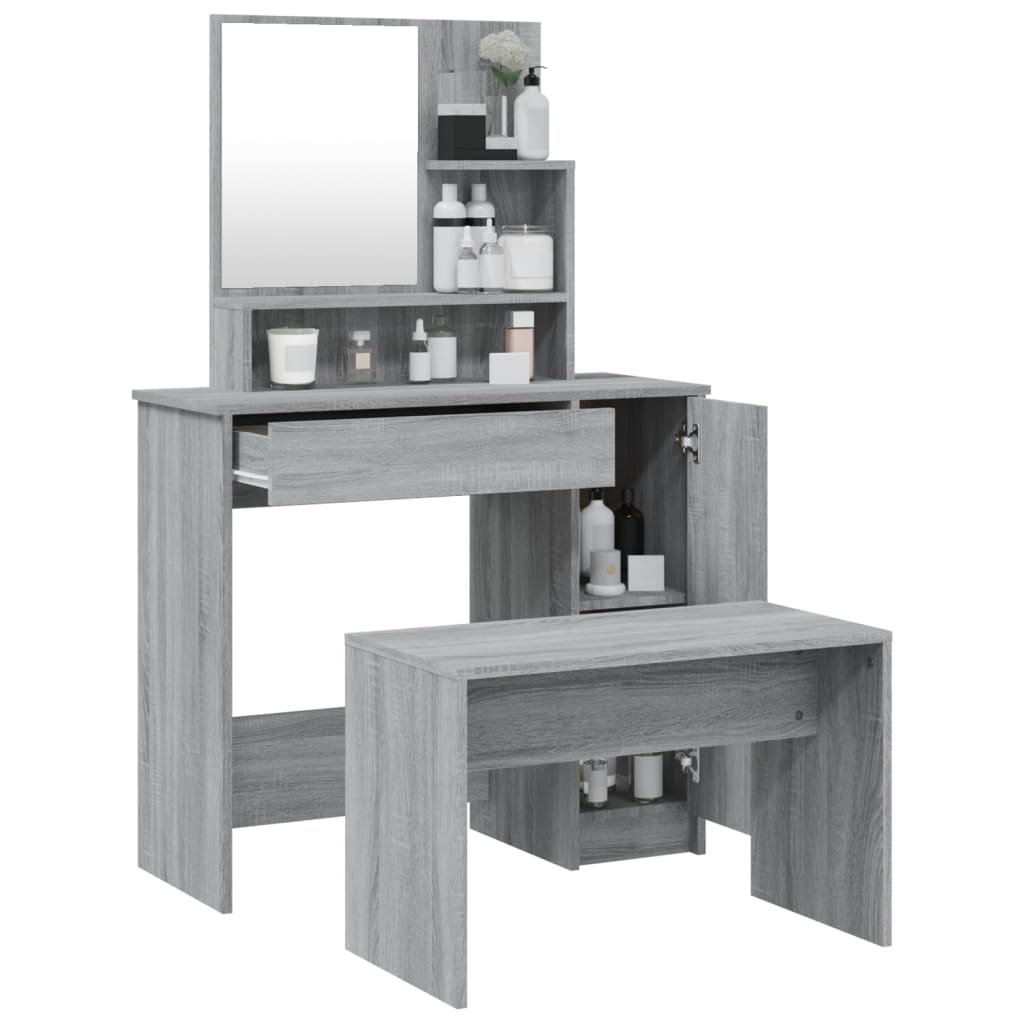 Modern Wooden Dressing Table Makeup Vanity Desk Set With Mirror & Stool