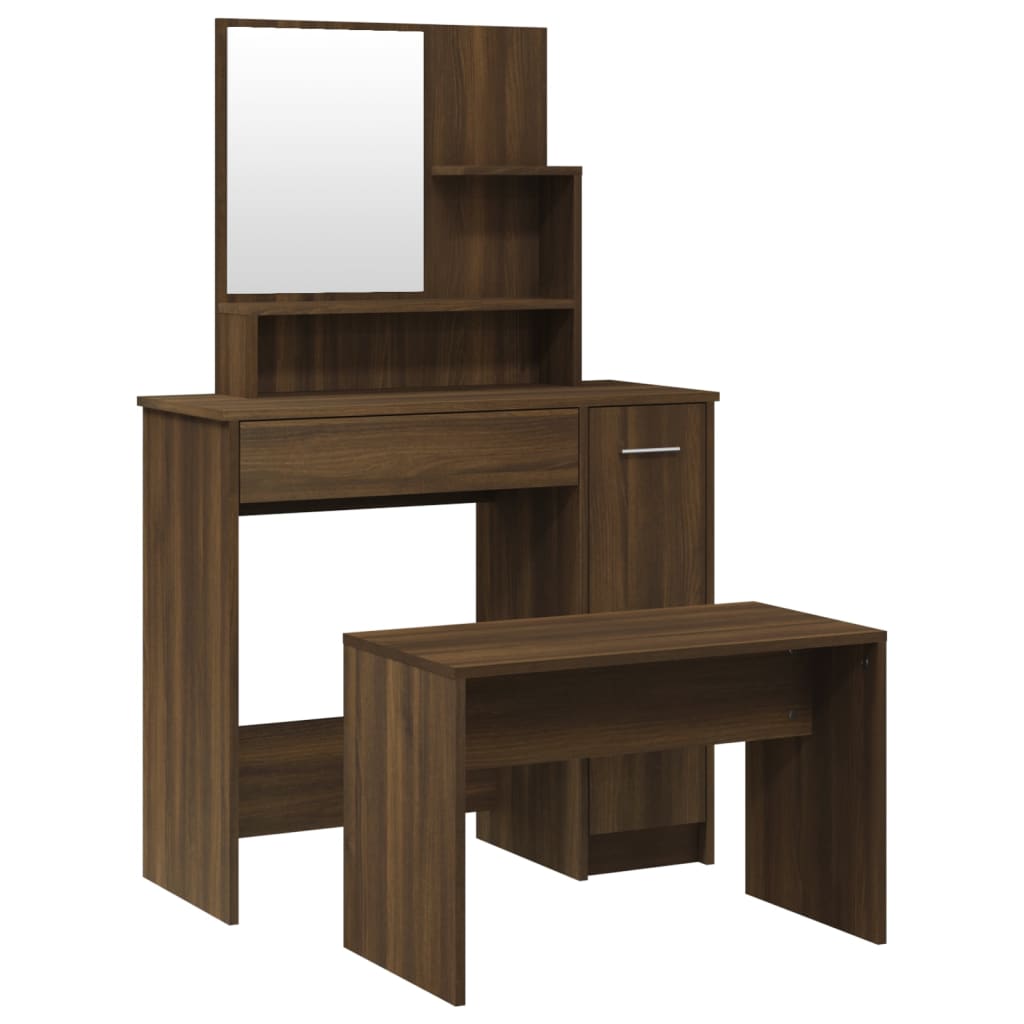Modern Wooden Dressing Table Makeup Vanity Desk Set With Mirror & Stool