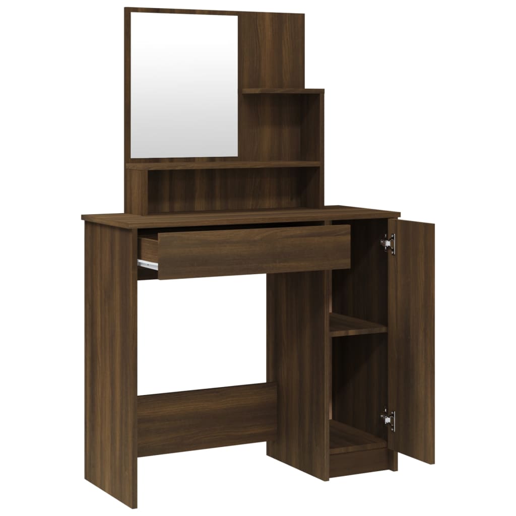 Modern Wooden Dressing Table Makeup Vanity Desk Set With Mirror & Stool