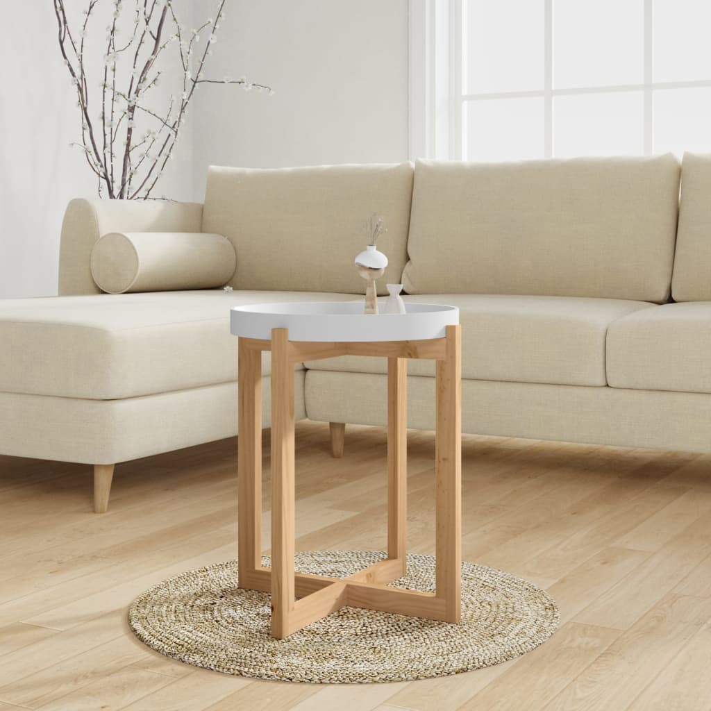 Coffee Table White 41x41x48.5cm Engineered Wood&Solid Wood Pine