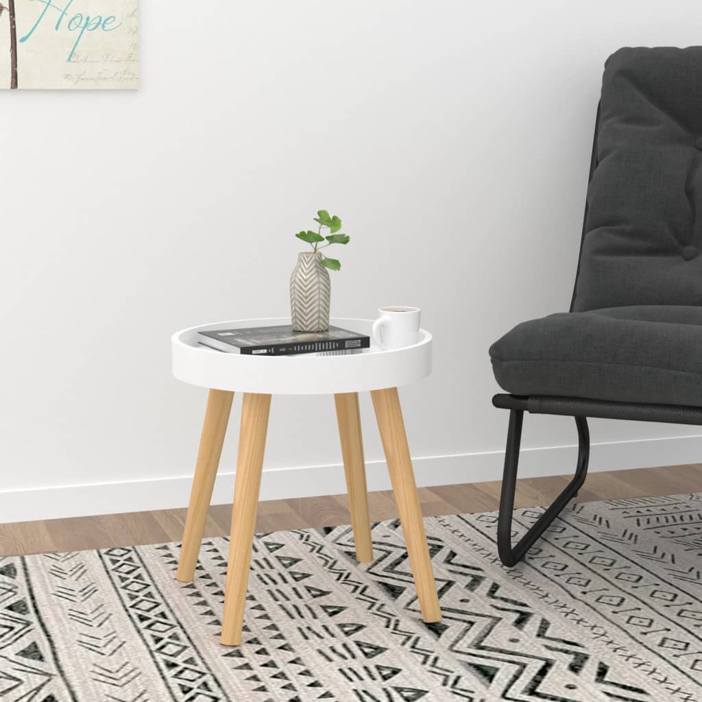 Side Table White 38x38x40 cm Engineered Wood&Solid Wood Pine