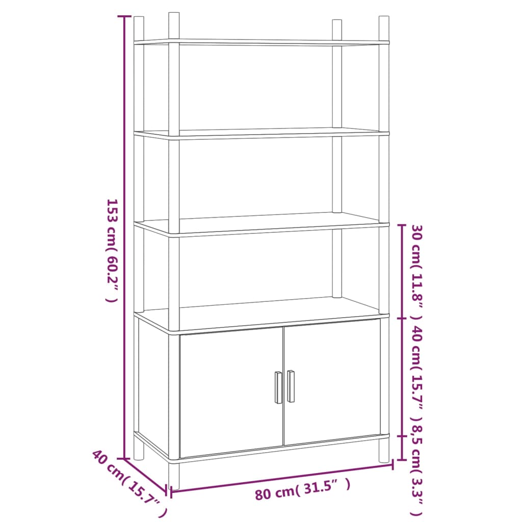 Highboard Black 80x40x153 cm Engineered Wood