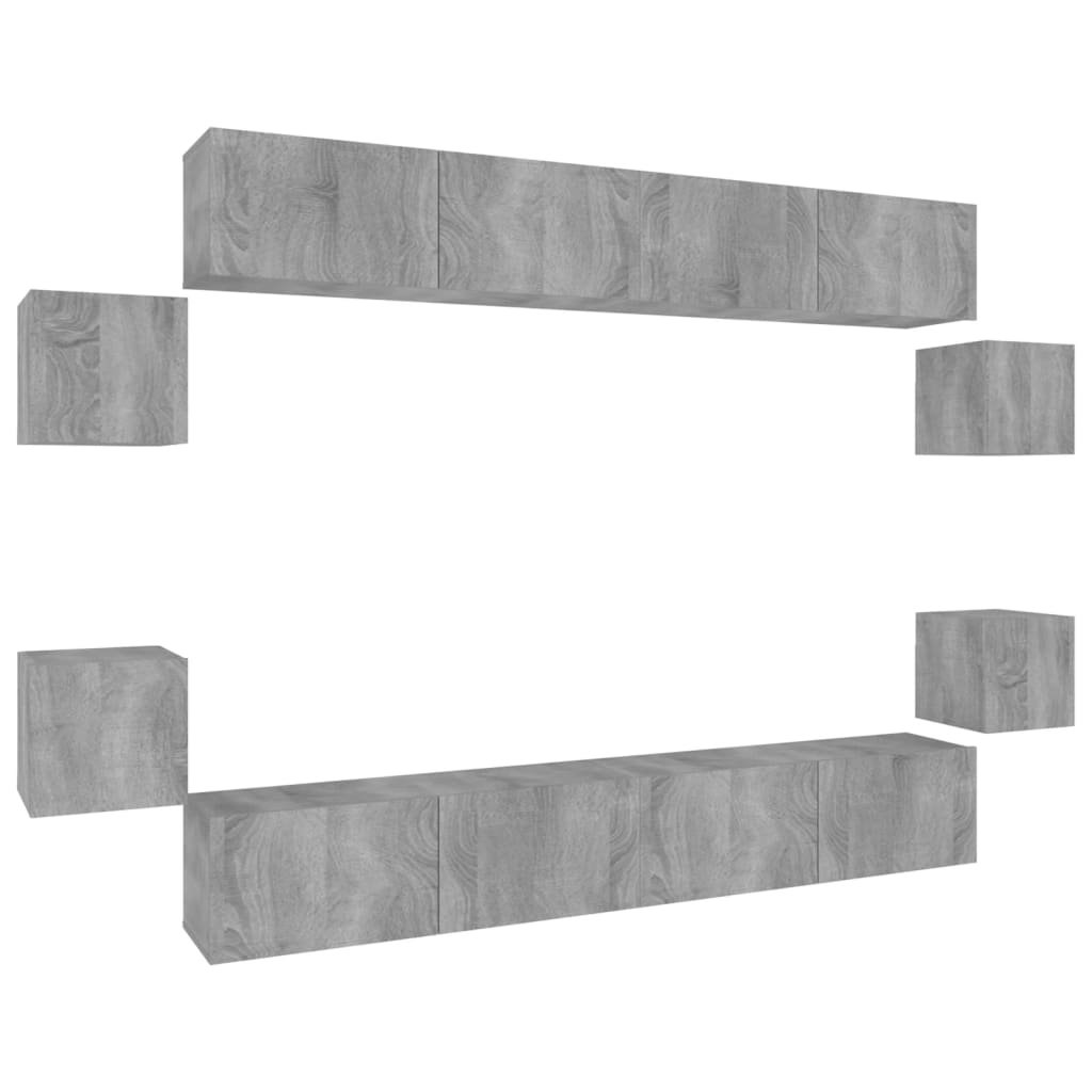 8 Piece TV Cabinet Set Grey Sonoma Engineered Wood