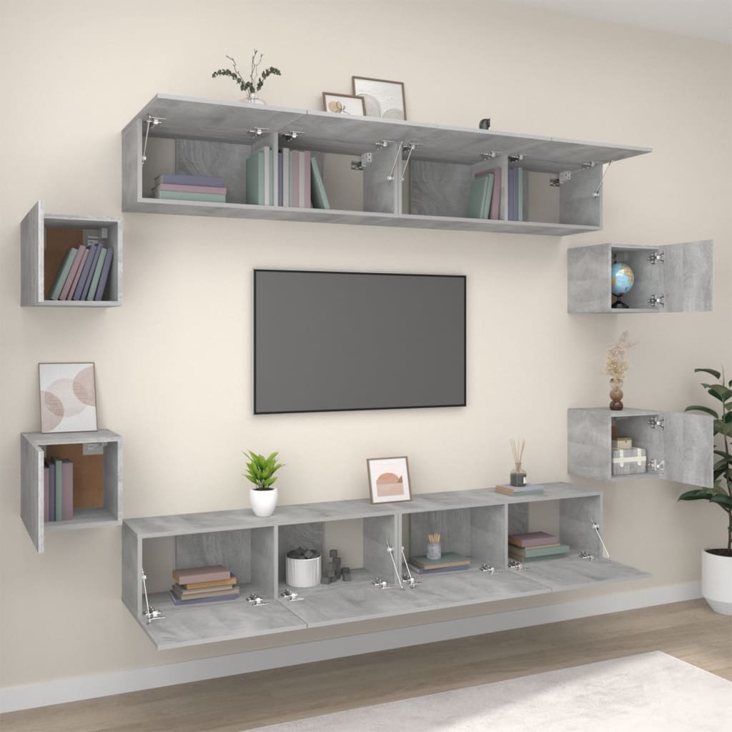 8 Piece TV Cabinet Set Grey Sonoma Engineered Wood