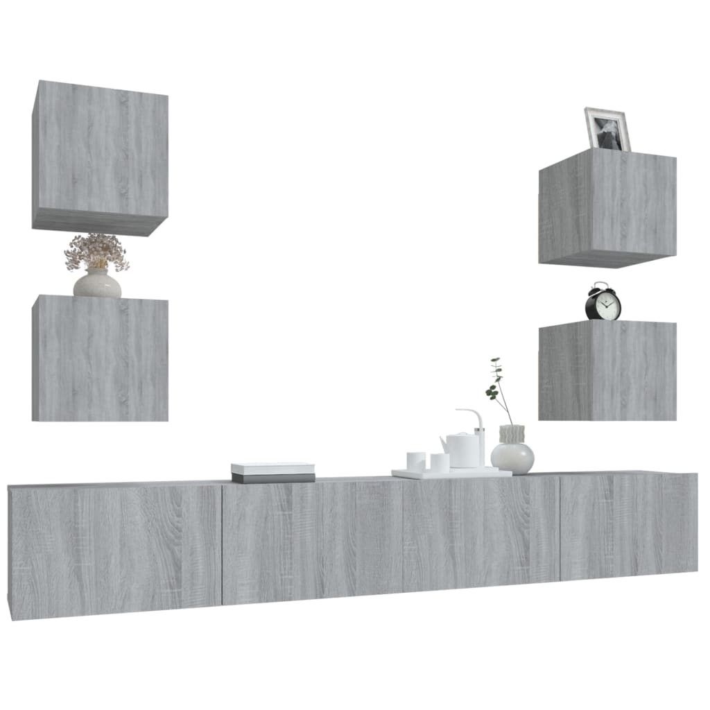 6 Piece TV Cabinet Set Grey Sonoma Engineered Wood
