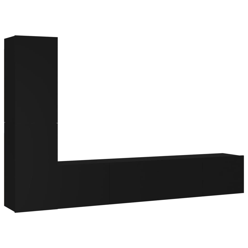 4 Piece TV Cabinet Set Black Engineered Wood