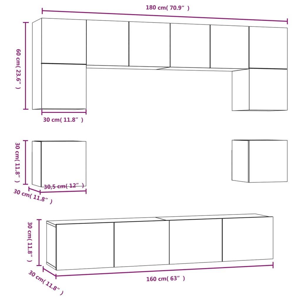 8 Piece TV Cabinet Set Grey Sonoma Engineered Wood