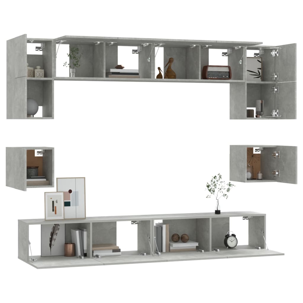 8 Piece TV Cabinet Set Concrete Grey Engineered Wood