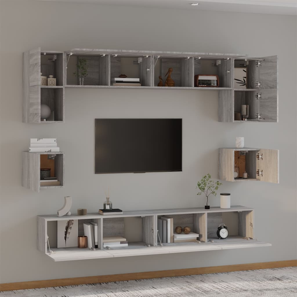 8 Piece TV Cabinet Set Grey Sonoma Engineered Wood