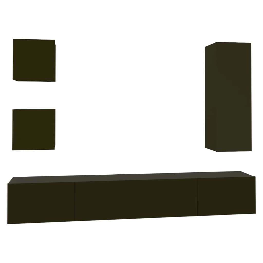5 Piece TV Cabinet Set Black Engineered Wood